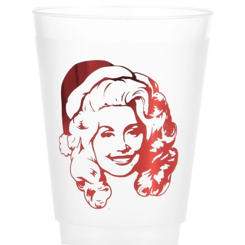 12 Frosted Plastic Holiday Cups Dolly Parton Red & White Set of 6-TWO new sets!